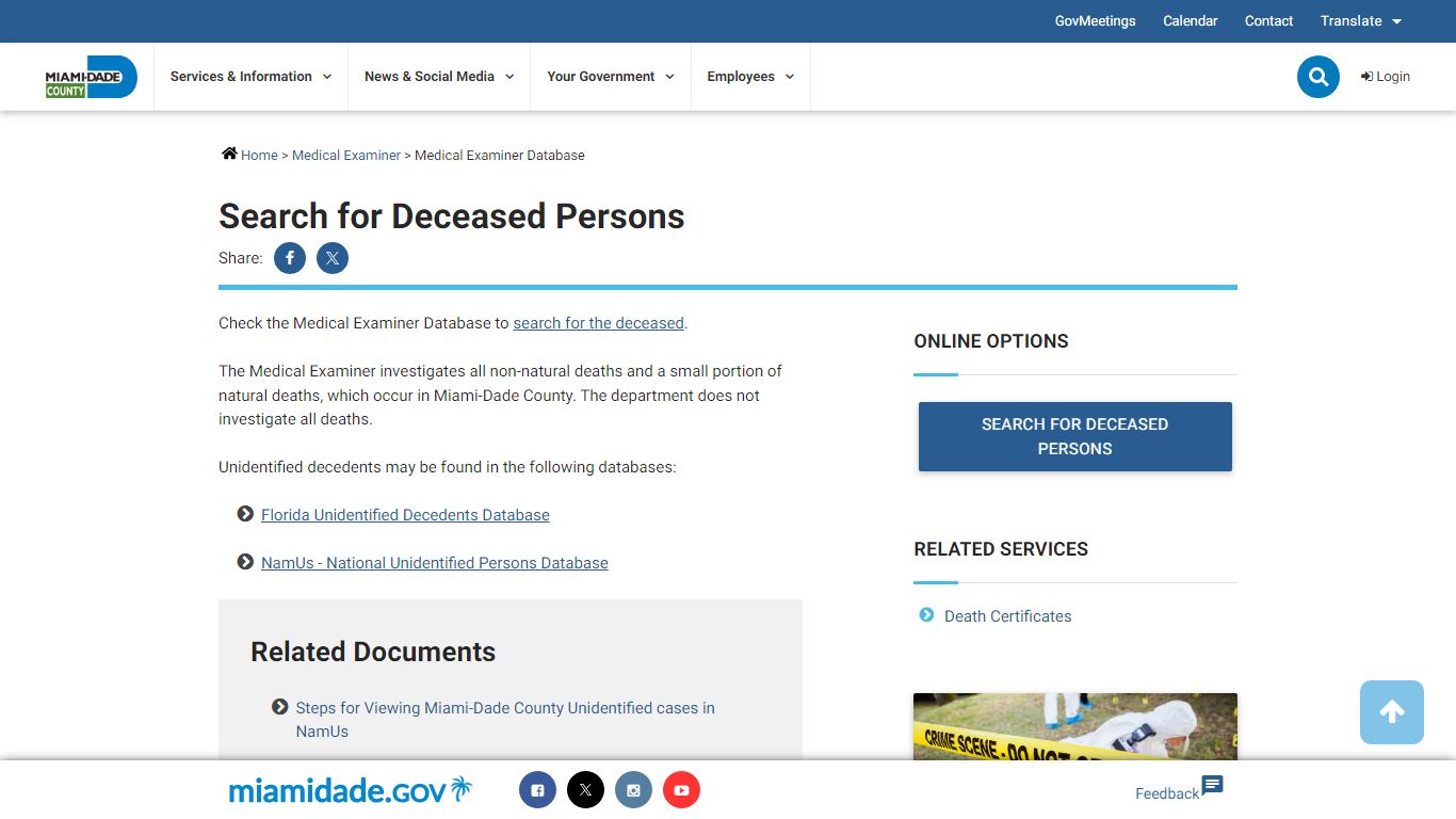 Medical Examiner Database - Miami-Dade County