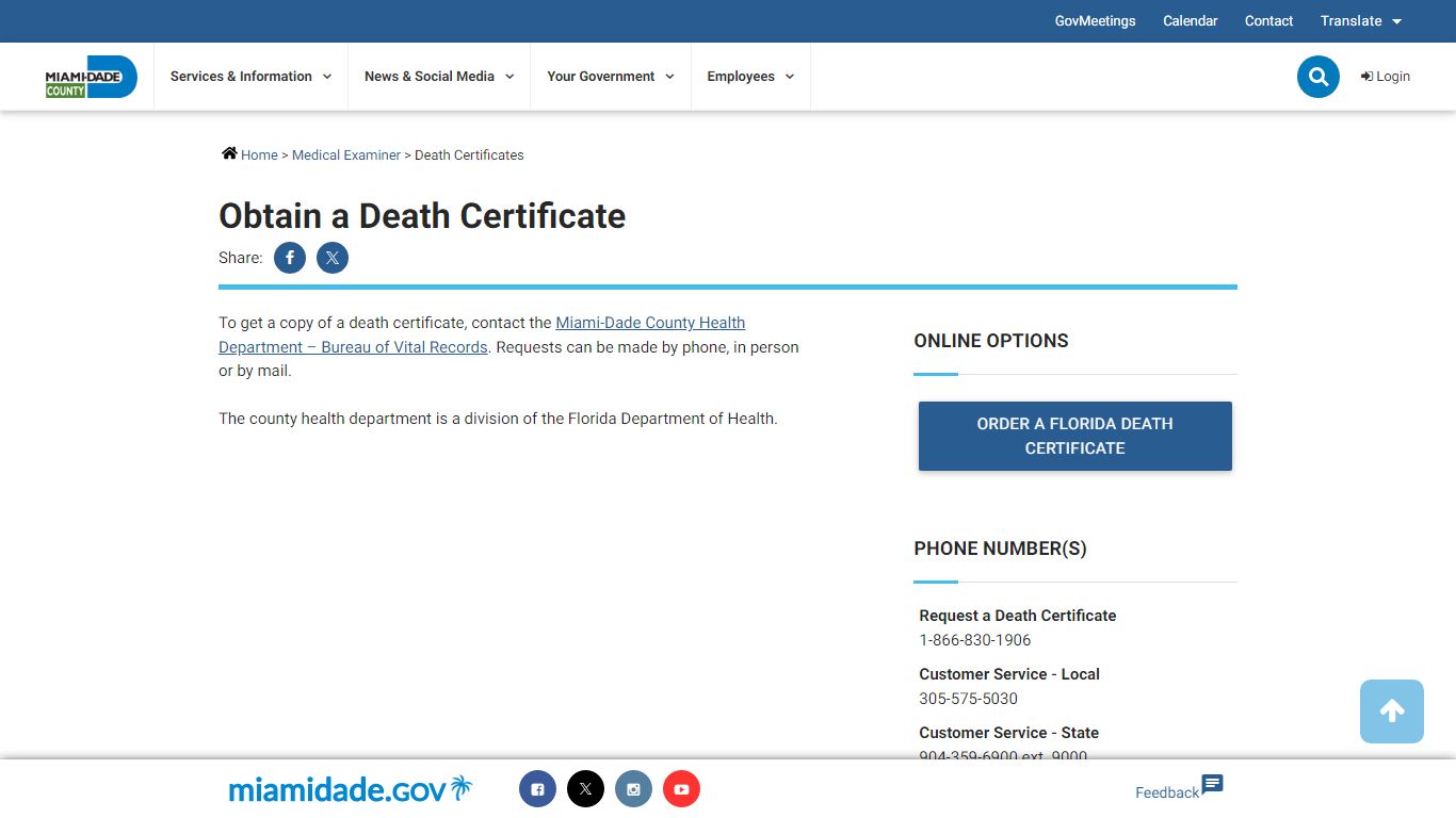 Death Certificates - Miami-Dade County